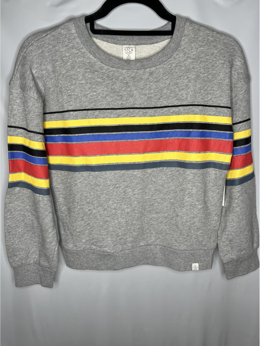 NWT Treasure & Bond Boy's Gray/Multicolor Stripes LS Sweatshirt Size M